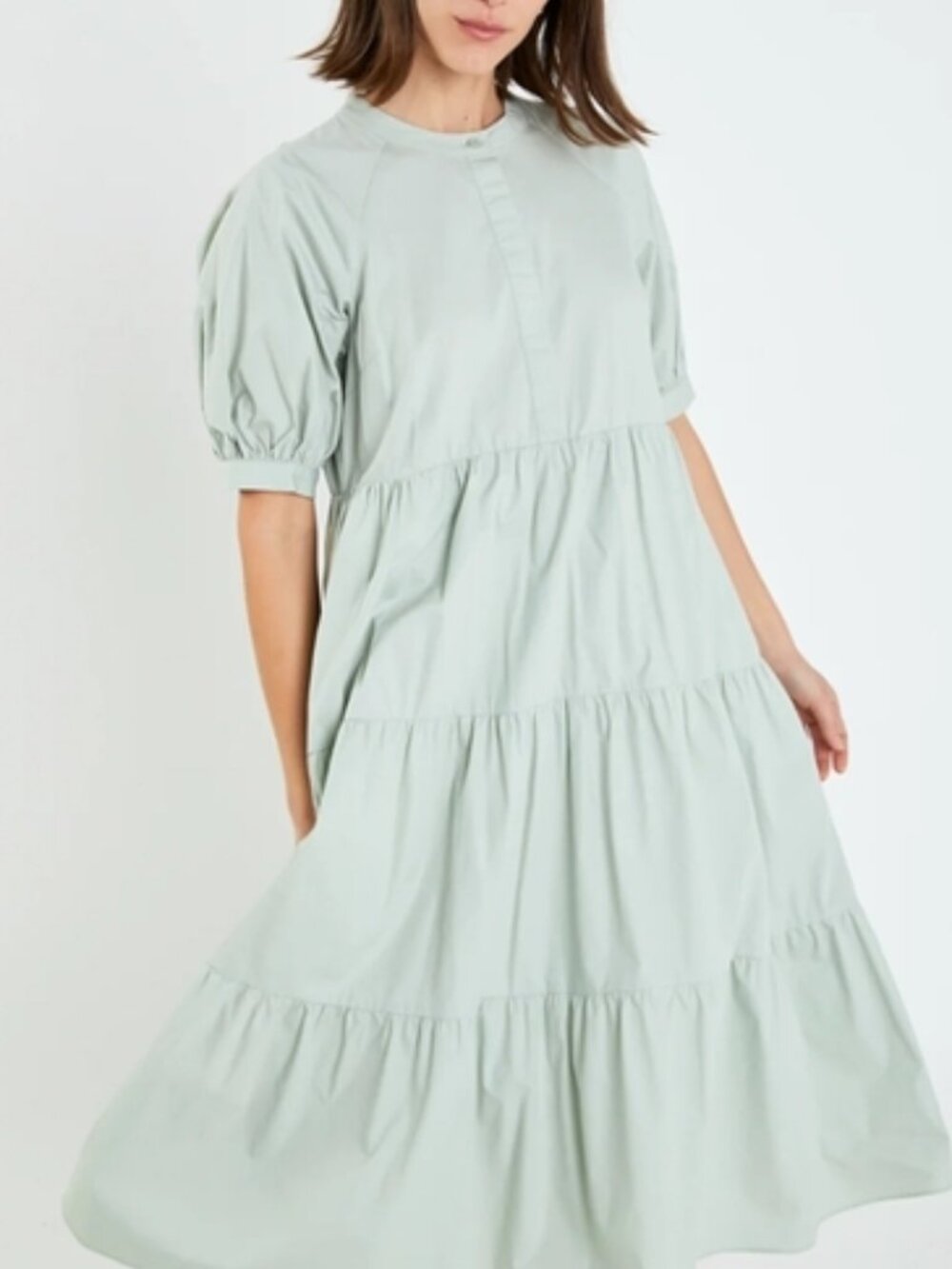 English Factory Midi Puff Sleeve Tiered Dress With Pockets size S